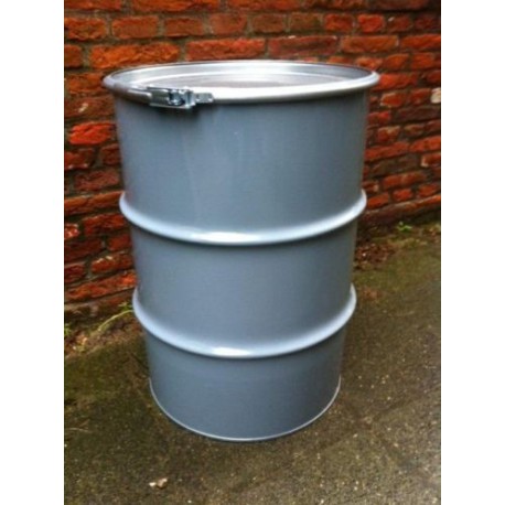 60 liter Metalen vat blauw met deksel